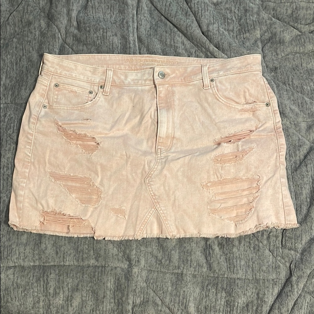 Distressed Pink Denim Skirt